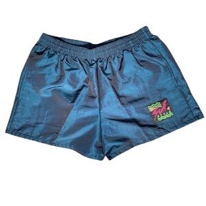 Vtg 90s Surf Style Interplanetary Shorts Iridescent Blue Made in USA (M)